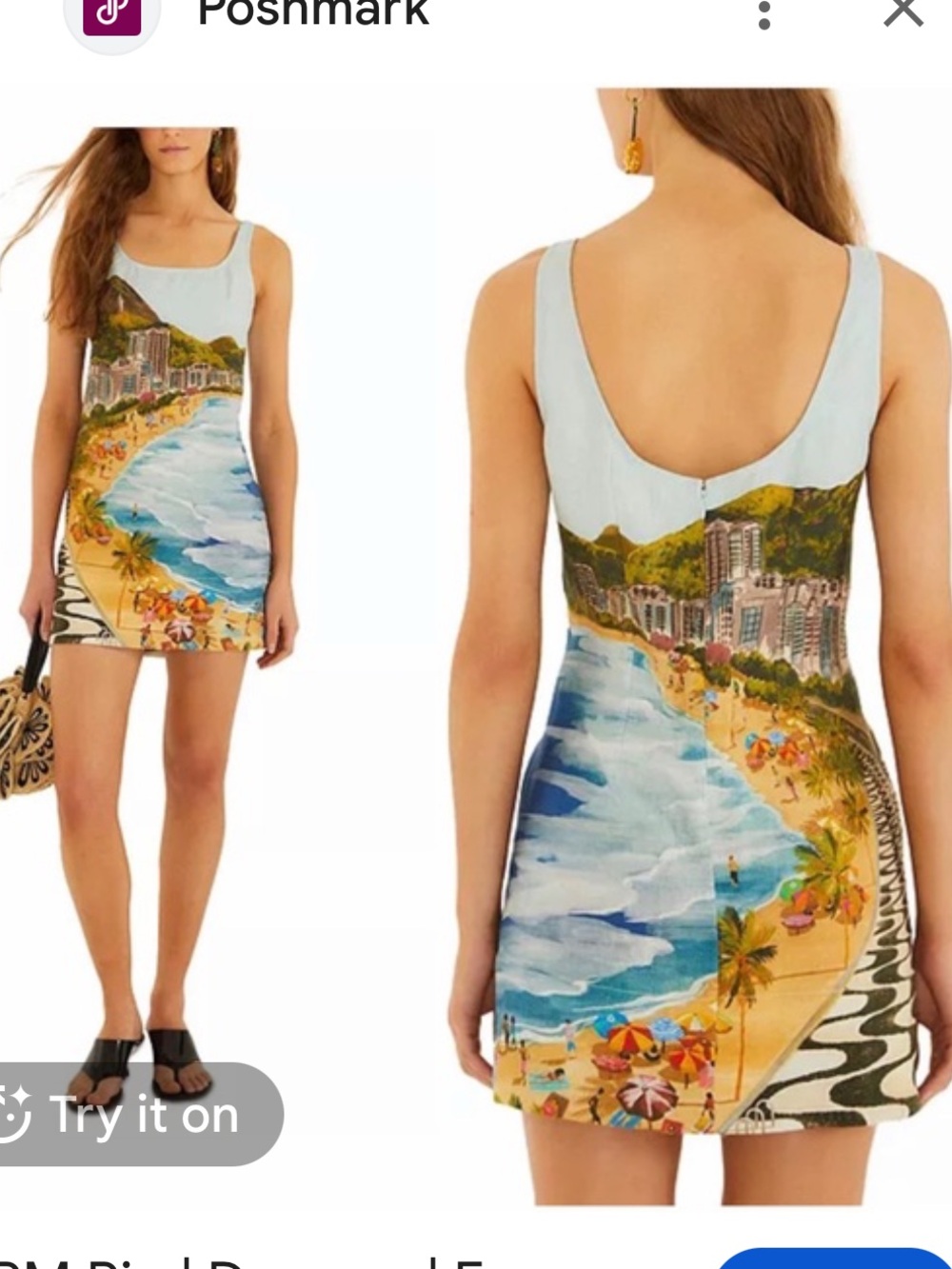 FARM Rio Blue Copacabana Beach-Print Mini Dress - Picture 2 of 3